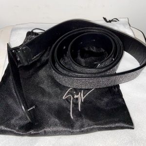 Giuseppe Zanotti Crystallized Black Leather Belt​​​​​